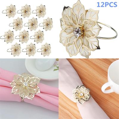 12Pcs Pearl Flower Rhinestone Holder Floral Alloy Rings Napkin Holder Dinner Wedding Towel Ring Party Table Decor