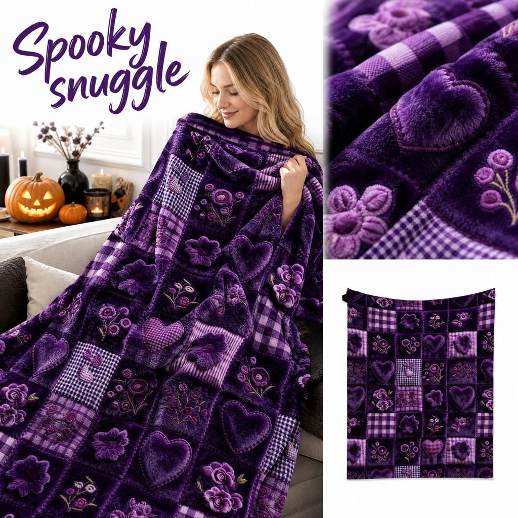 Halloween Plaid Flannel Throw Blanket with Single-Sided Print, Cozy for Couch and Bed
