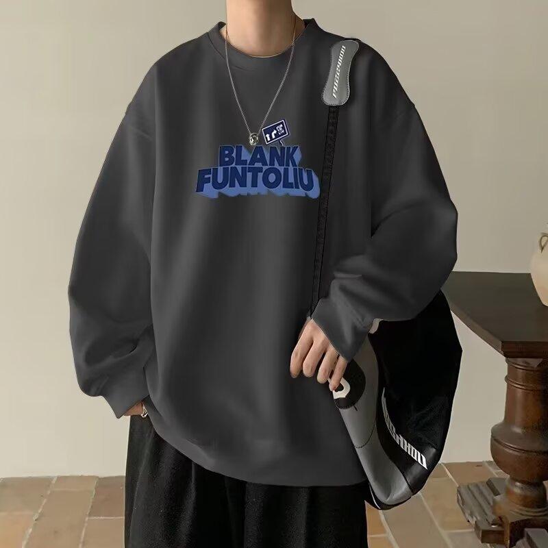 

Напечатанный свитер осень-зима для мужчин весна и осень 2024 года, корейский новый свободный топ с круглым вырезом, шикарный стиль Гонконга, модный 5XL