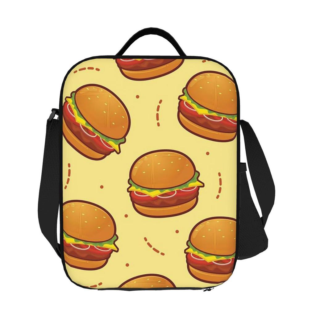 Burger Pattern Insulated Lunch Bag for Women Kids Leakproof Food Boxes Thermal Lunch Box Tote