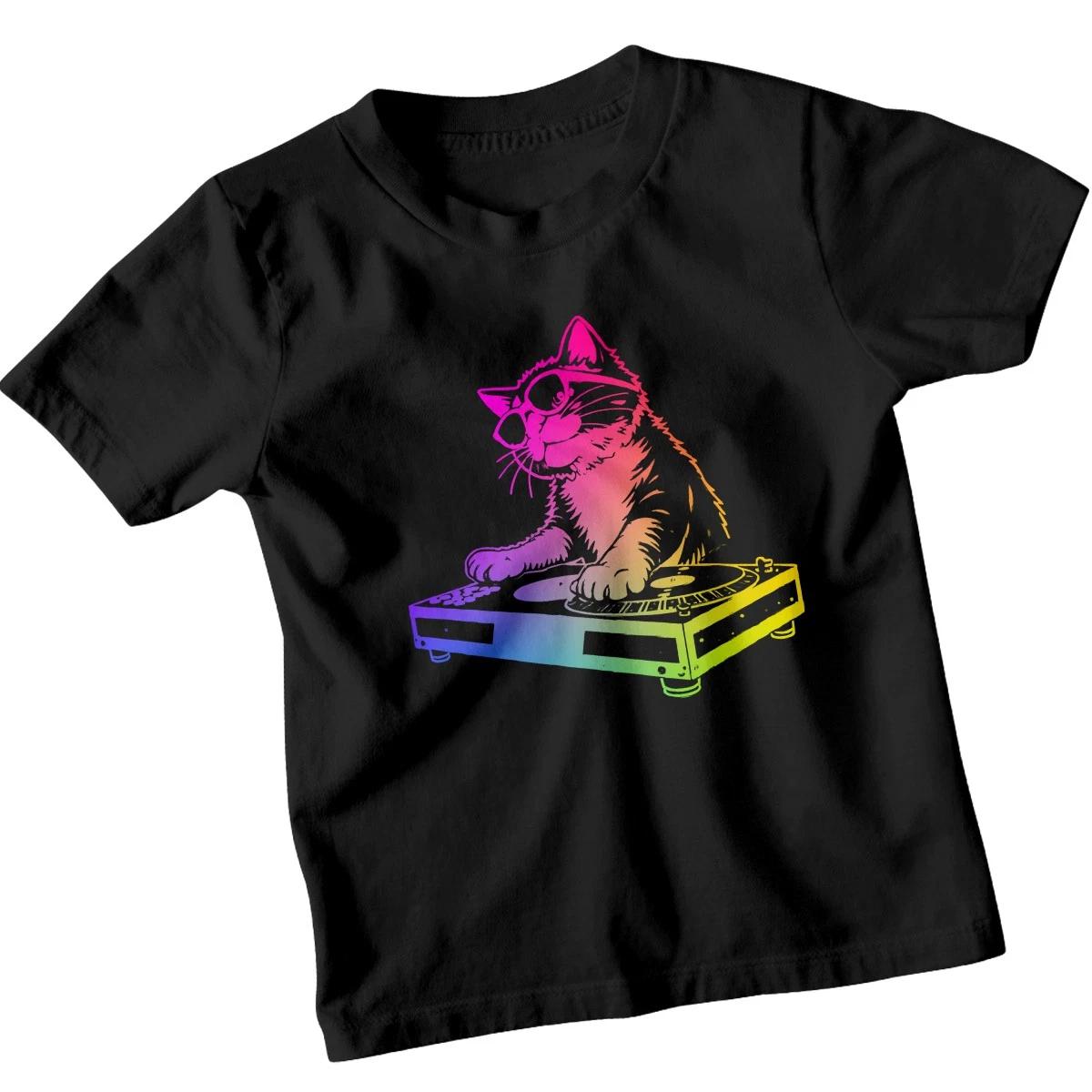 Cool DJ Cat Music Kids T-shirt Boys Girls Turntable Design 2XL