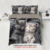3pcs Couple Style Cute Cat Print 1quilt Cover + 2 Pillowcases, Skin-friendly, Warm, Breathable and Machine Washable, Bedding Set