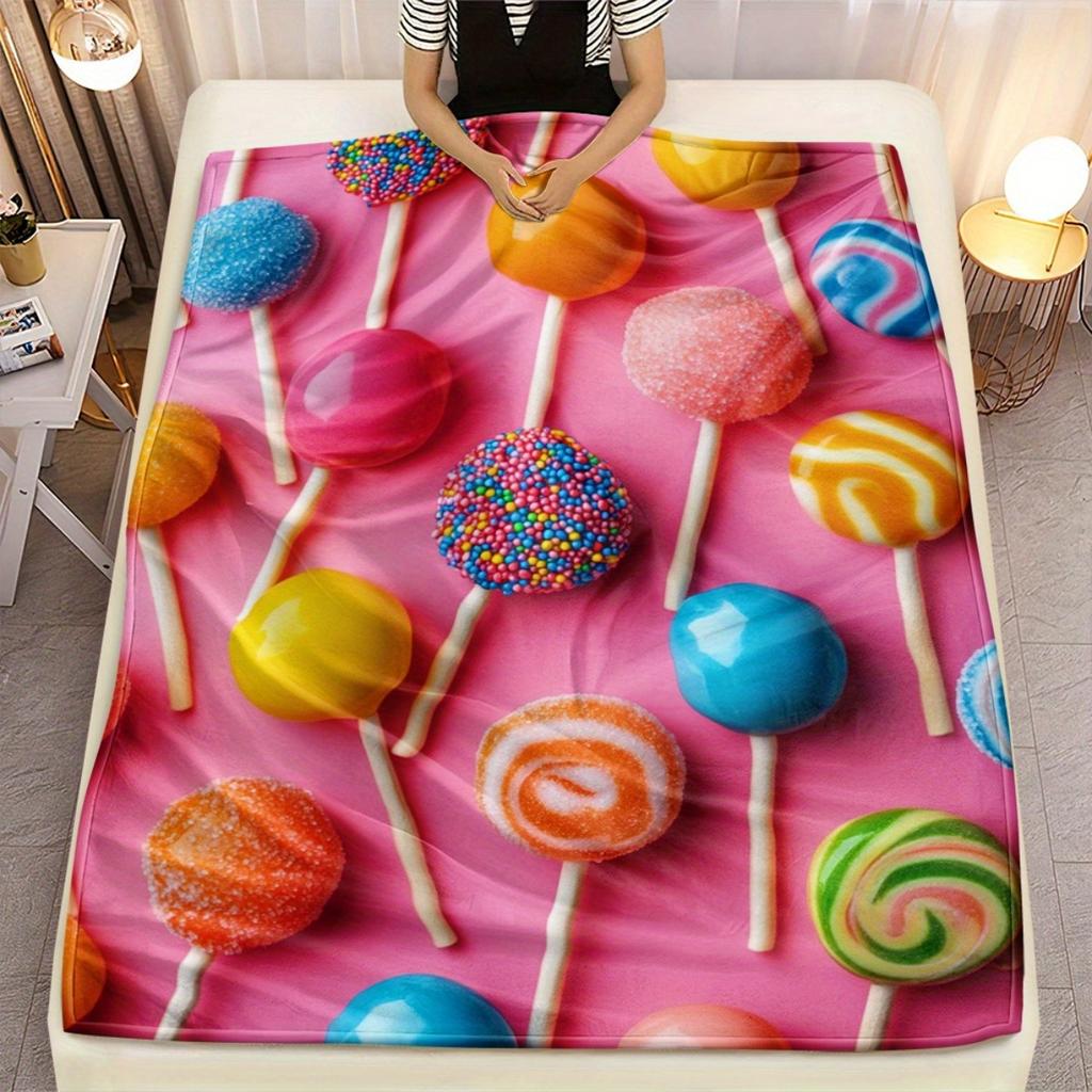 Colorful Candy Pile Print Flannel Blanket Lightweight Soft Warm Throw Sofa Bedroom Camping Travel Gift