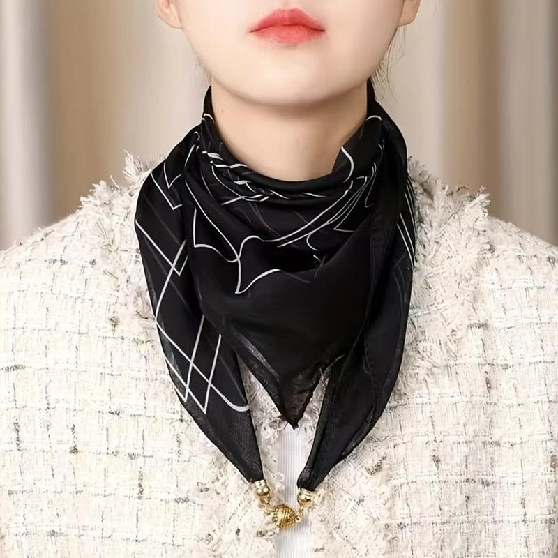 Warm Square Scarf Magnetic Buckle Triangular Silk Scarf Cotton Scarf Women's Spring Autumn and Winter Fashion Scarf