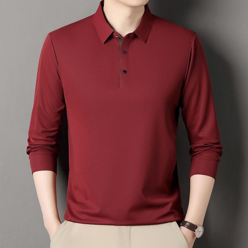Men's Long-Sleeve Solid Color Polo Shirt - Spring/Autumn Dad Casual Wear