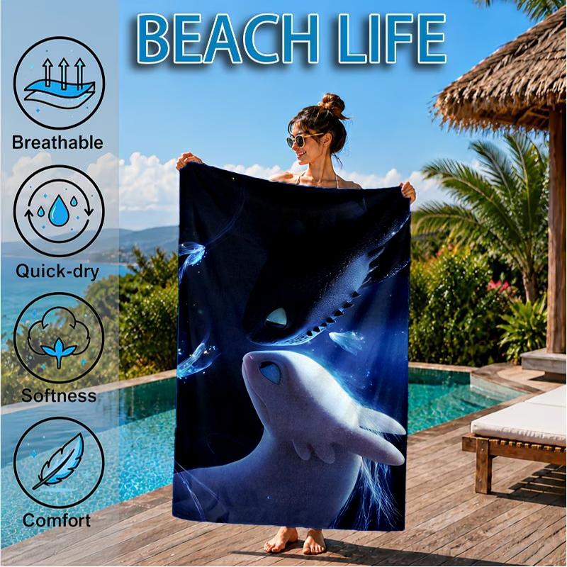 Dragons In The Snow Beach Towel, Super Soft Microfiber, Perfect Gift for Her/Him, Birthday, for Pool, Beach, Travel, Decor Beach Party