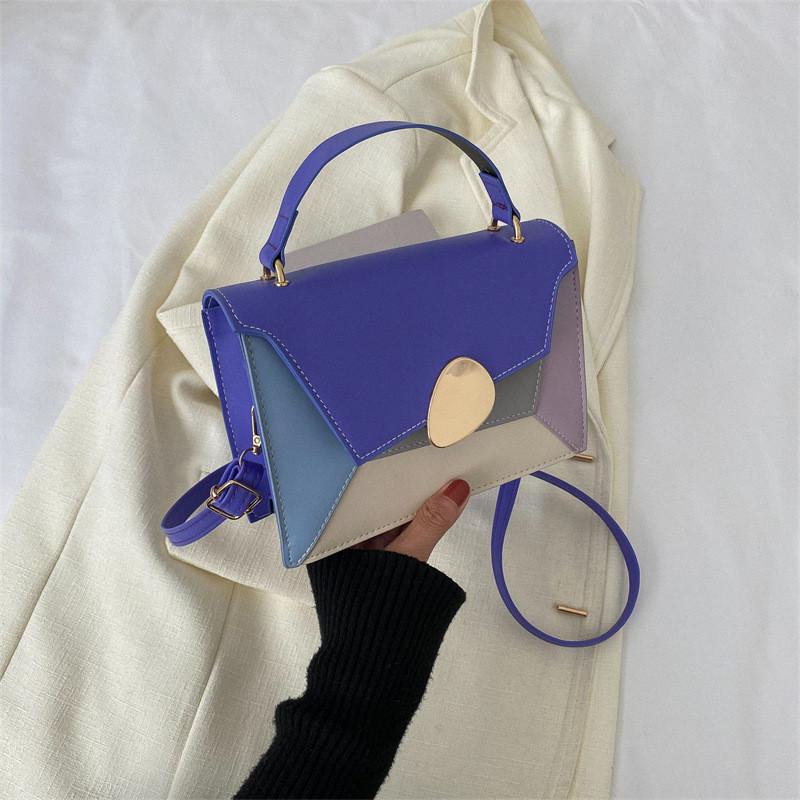 Stylish Small Square Bag For Autumn Trendy Color Block Shoulder Tote In Black Brown Blue Yellow