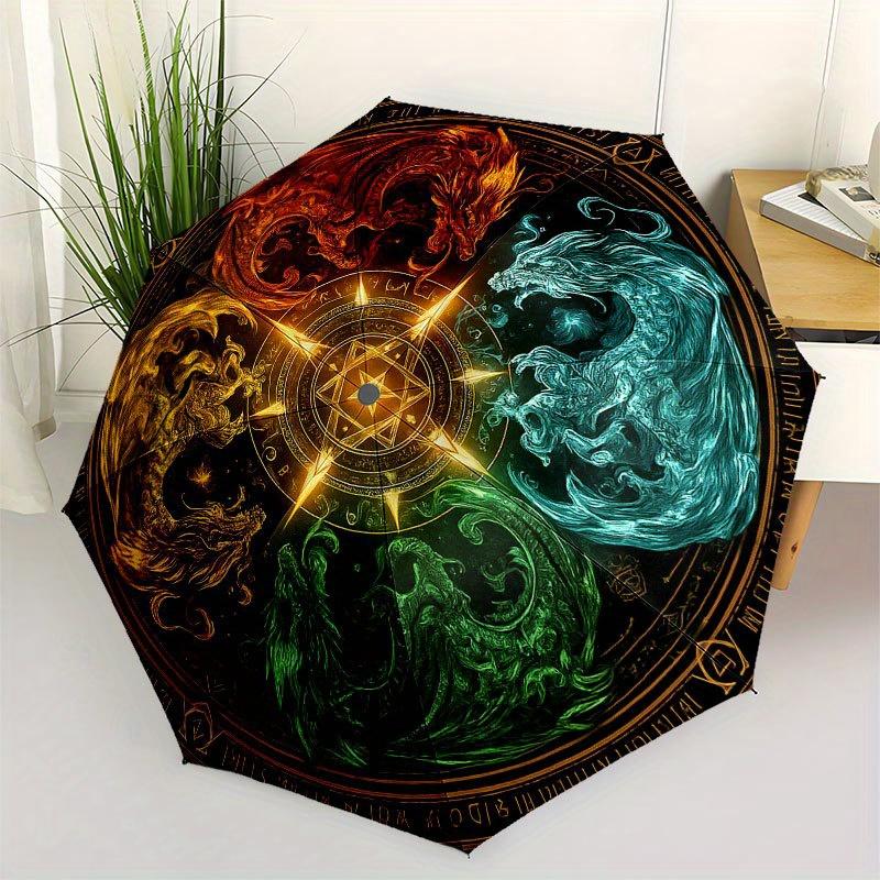 

Four Elements Dragons: Mystical Yin-Yang Symbol Art PrintUmbrella with Cute Design, Portable 3-Fold Compact Umbrella for Men & Women, Valentine s Day