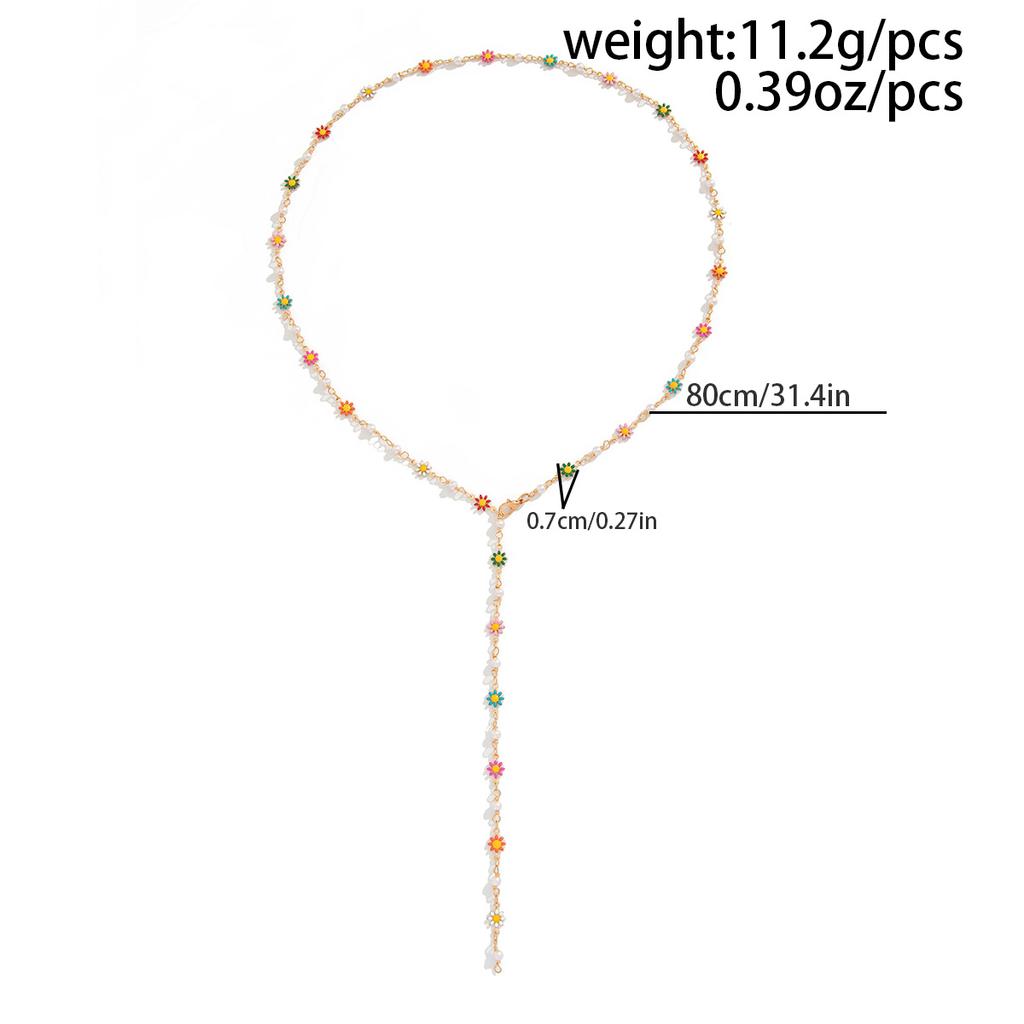 Colourful Y-shaped Daisy Chain Necklace Sweet Three-dimensional Metal Copper Collarbone Chain