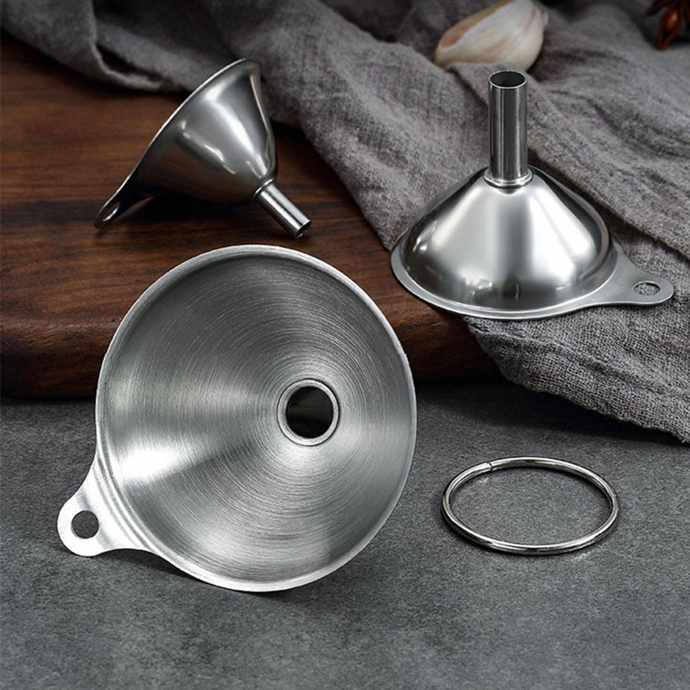Mini funnel 3-piece set, made of stainless steel, durable and drop-resistant, convenient for transferring liquids