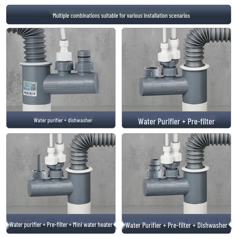 Submarine Anti-Odor Sink Drain T-Connector for Water Purifiers