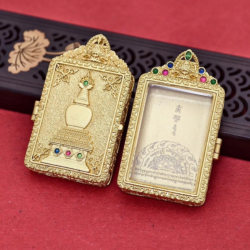 Tibetan Thangka Gold Necklace: Non-fading, Waterproof GAU Box Pendant, Multi-size Options