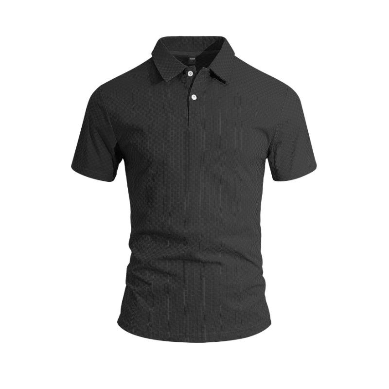 Mens Plaid Turn Down Collar Short Sleeve Polo Shirt Business Casual Basic Versatile Top