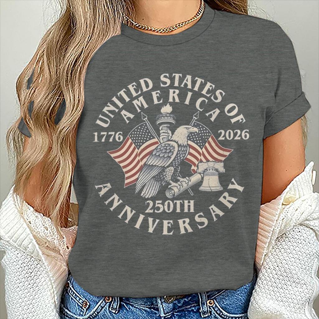 Vintage Usa 250th Anniversary 17762026 Tshirt Unisexs Retro Eagle Flag Print Casual Patriotic 4th Of July Tee Gift