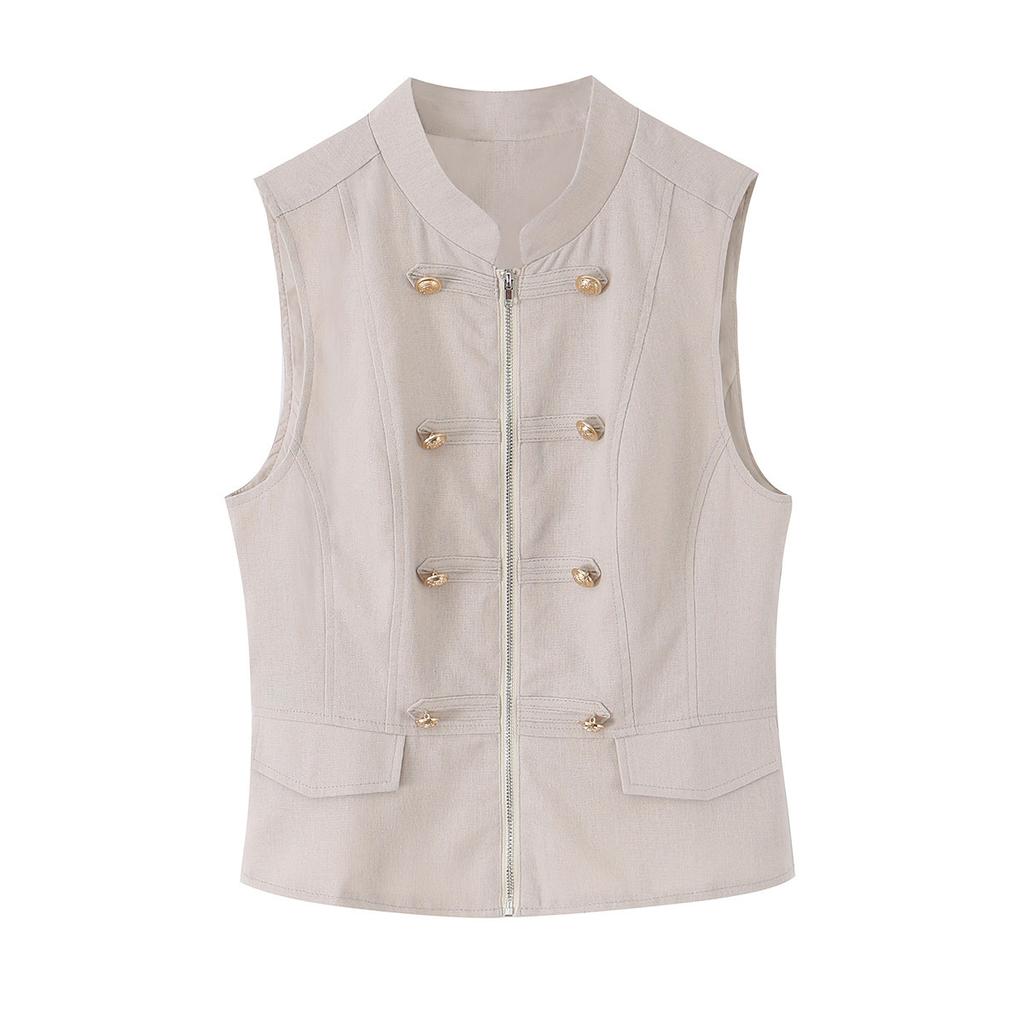 European and American style wholesale women's clothing fashion versatile temperament casual knot buckle vest + knot buckle shorts