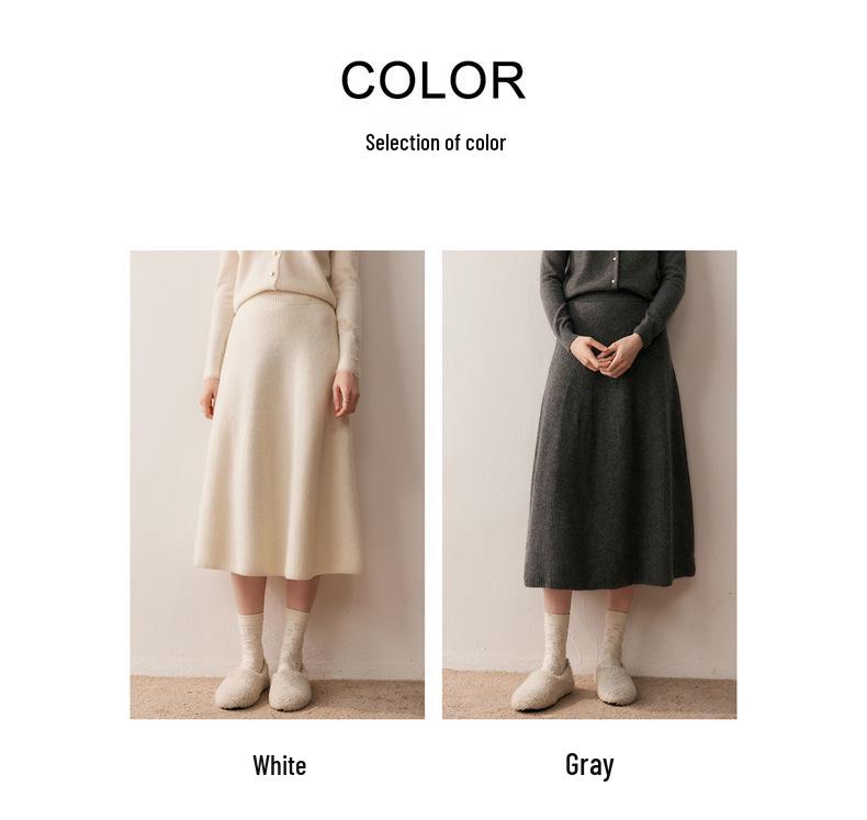 2025 Autumn/Winter Women's High-Waisted Cashmere Thick Knit Skirt with Elastic Waist