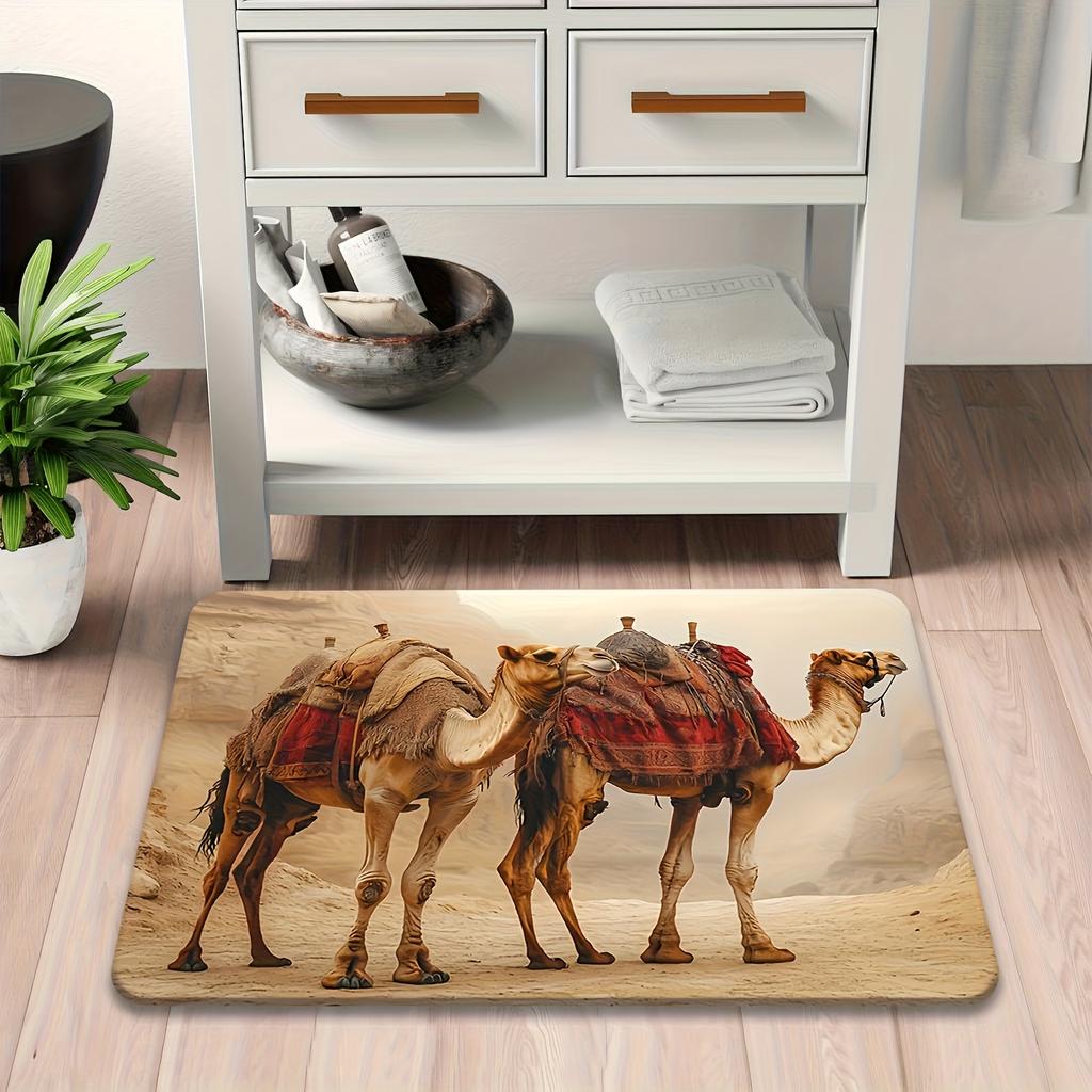 Vintage Wüstenkamel Runder Teppich, Rutschfeste Fußmatte für Küche, Esszimmer, Flur und Schlafzimmer, Maschinenwaschbare Dekoration