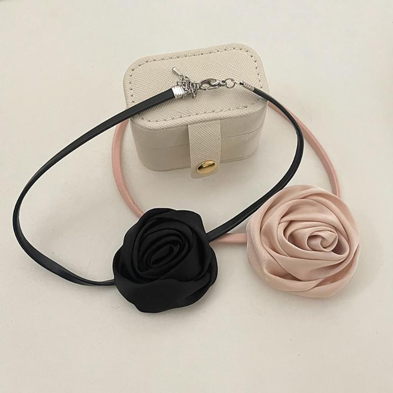 Gothic Elegant Big Rose Flower Clavicle Chain Necklace Women Wedding Bridal Sexy Adjustable Choker Jewelry Y2K Accessory