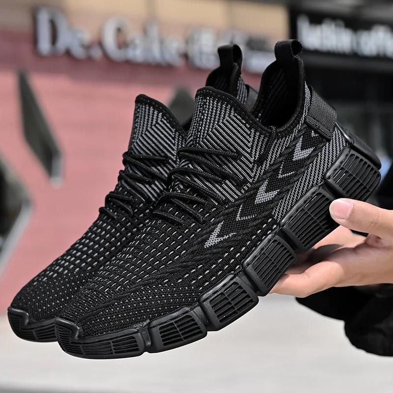 

Обувь Спортивная Сетчатая Дышащая Платформа Мягкая Подошва Кроссовки для Мужчин Повседневная Весна Лето Осень Бег Теннис Нескользящая zapatos 44 чёрный