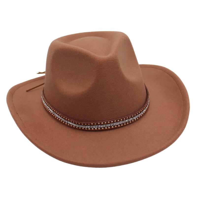 Wide Brim American Style Top Hat Western Cowboy Hat Jackson Jazz Hat Rivet Felt Hat Tibetan Style Woolen Hat Men And Women