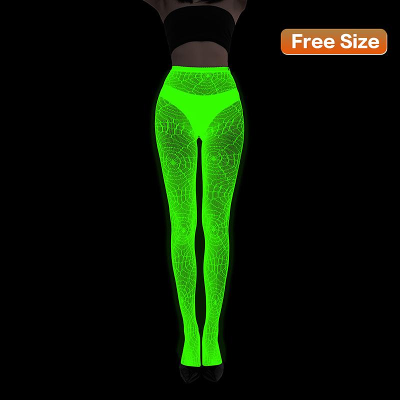 Leuchtende Fischernetzkniestrümpfe Netz Hohl Leuchtende Basis Socken Glänzende Strumpfhosen Strümpfe Damen Sexy Druck Nachtleuchtende Strümpfe
