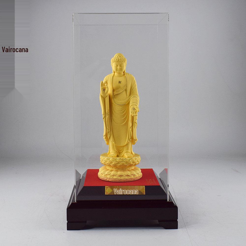 Flocked Gold Shakyamuni Mahavairocana Buddha Statue Offering Ornament Mahavairocana Buddha