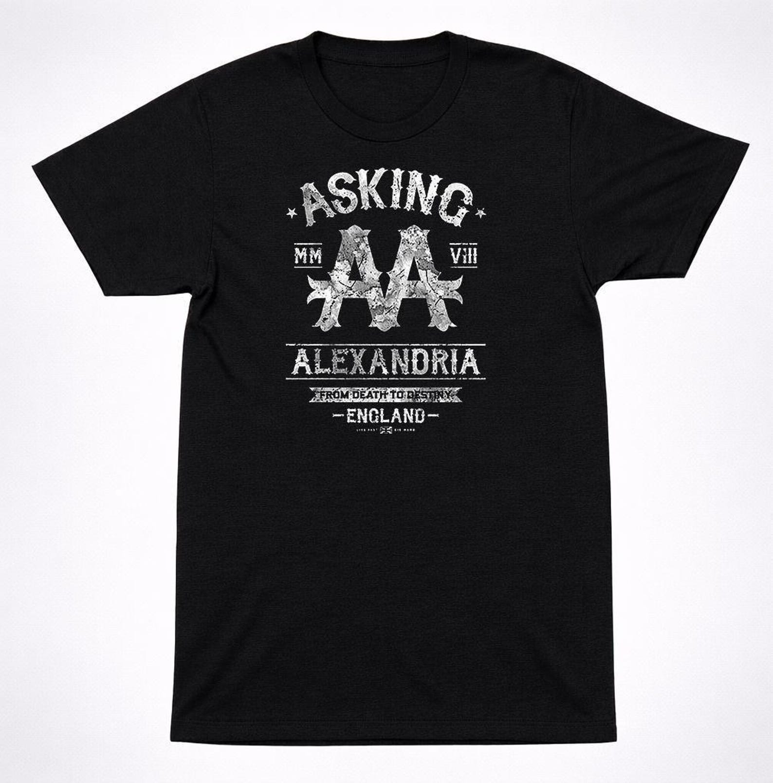 Asking Alexandria AA Metalcore Band Tee - Death to Destiny Graphic Shirt - Black Cotton, Unisex Fit, Heavy Music Apparel S