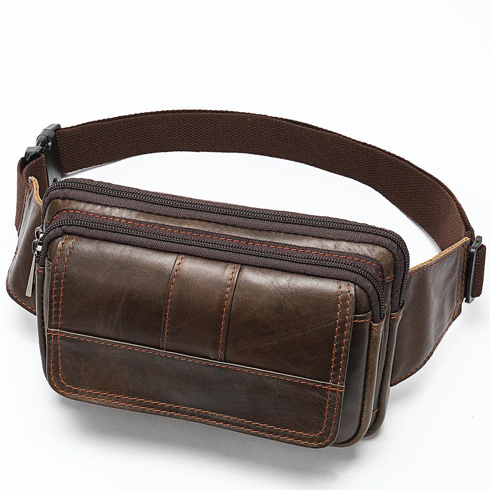 Men's Retro Genuine Leather Crossbody Chest Bag, Top Layer Cowhide Waist Bag