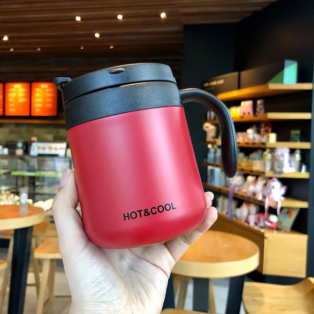 1pc 350ml/500ml Stainless Steel Coffee Thermos Mug Cold and Hot Thermal Water Bottle with Handgrip Office Vacuum Flask Tea Cup