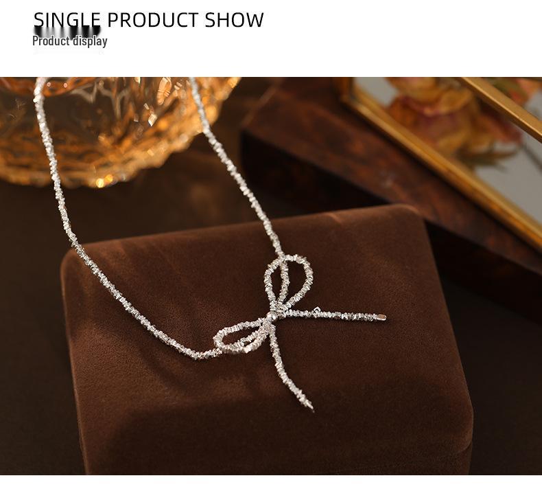 Banyan Tree S925 Silver Bow Necklace - Exquisite Korean Clavicle Chain for Women
