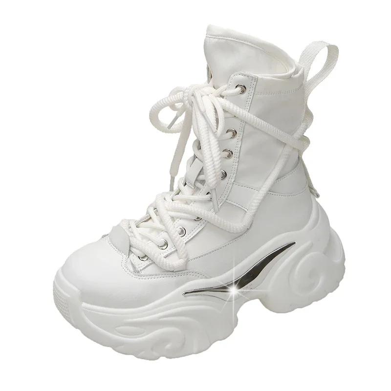 Fashion Women Ankle Boots Autumn Chunky Shoes Woman High Platform Breathable Sneakers 7.5CM Thick Sole Wedges Motorcycles Boots Winter