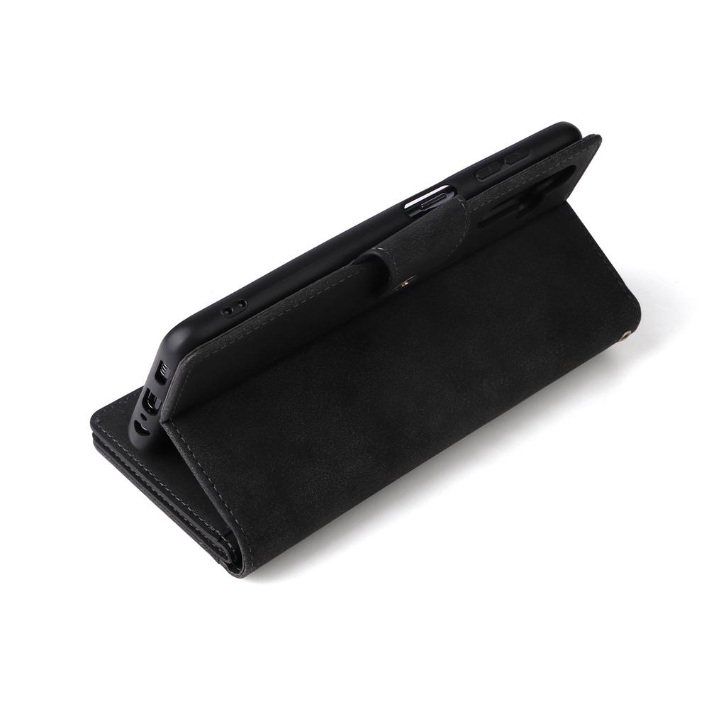 For Samsung Galaxy A17 5G/A17 4G/A26 5G Case Zipper Wallet Rivet Decor Leather Phone Cover with Wrist Strap