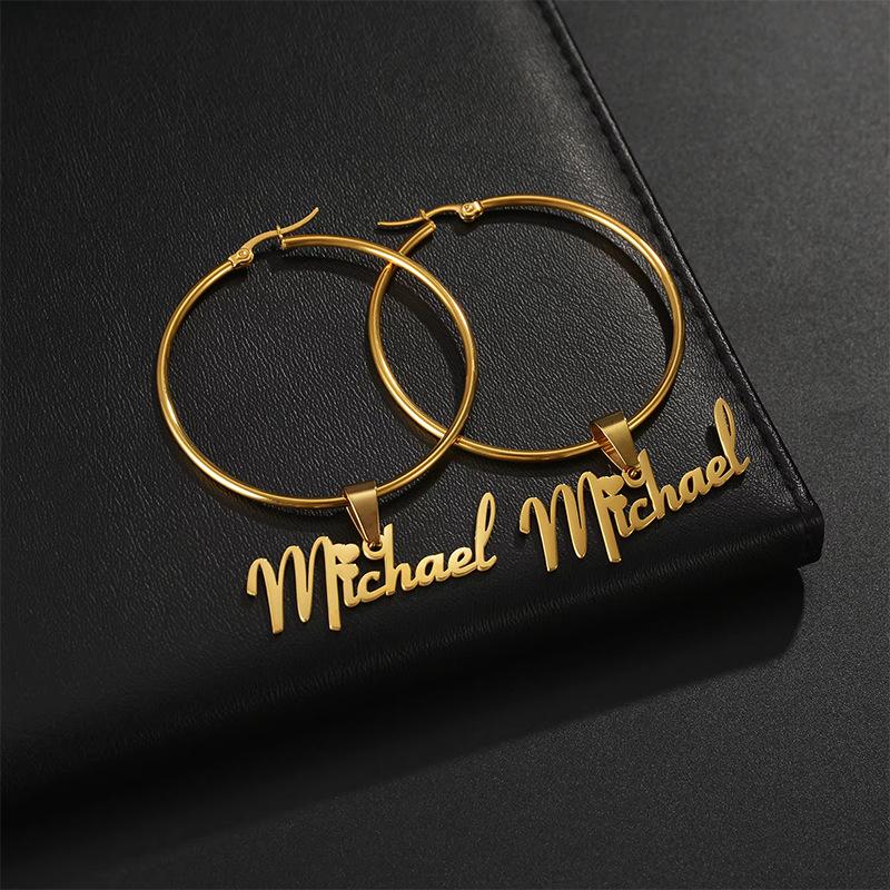Shunquan Jewelry Personalized Custom Name Hoop Earrings 316 Stainless Steel Round Earrings Letter Hypoallergenic Women's Style