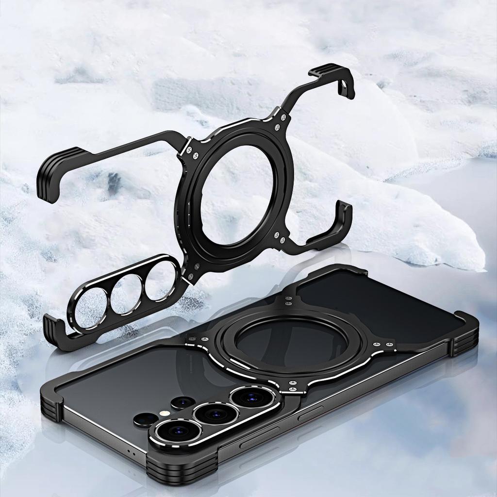 Dropshipping Low Moq Antishock Luxury Rotatable Aluminum Magnetic Metal Frameless Phone case Stand for Samsung S26 Ultra S25 S24