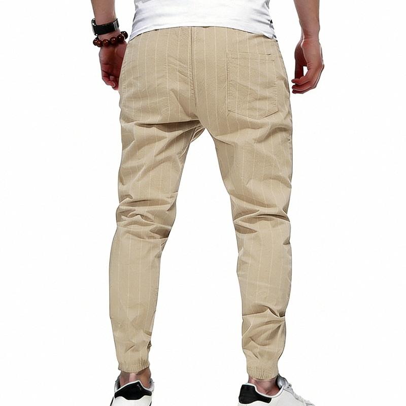 Mens Loose Casual Linen Striped Jogger Pants Straight Leg Commuter Trousers