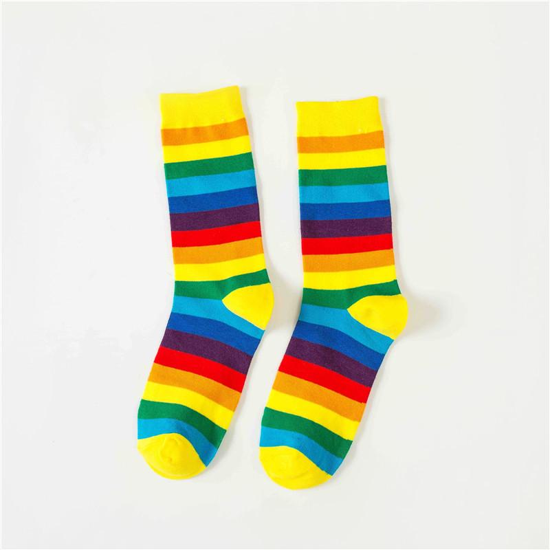 

Women s Rainbow Striped Mid-Calf Socks - Korean Candy Color, Popular Harajuku Style, Trendy Japanese Socks One Size