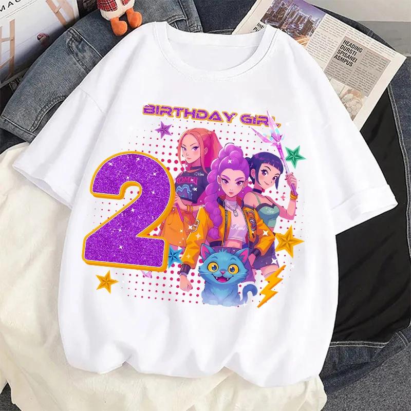 New K Pop Demon Huntersd Tshirt for children cartoon birthday number print tshirts short sleeve tshirts for girls children