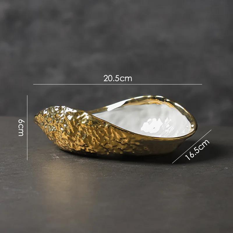 Shell-shaped Plate with Rock Pattern Household Gold-plated Ceramic Steamed Fish Soup Plate Hotel Fruit Salad Dessert Tableware