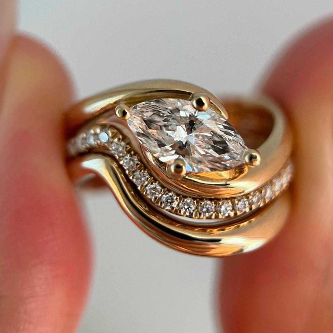 3PC S925 Silver 1CT Marquis Moissanite Ring Set Fine Jewelry Suitable for Gift Giving Anniversary 5 золотистый