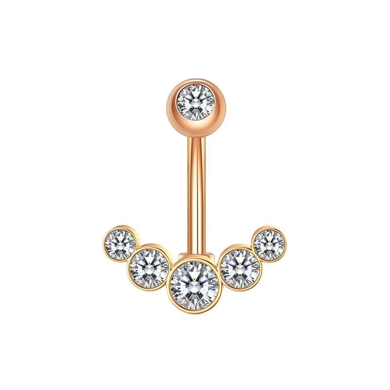 Stainless Steel Inlaid Diamond Navel Ring 5 Diamond Navel Nails Inverted Navel Buckle Puncture Jewelry