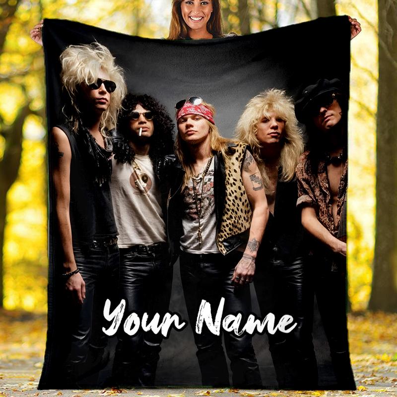 Custom Name Guns N Roses Theme Printed Blanket - Perfect for Couch, Bed, Travel & Outdoor Use | Machine Washable, Cozy & Durable.