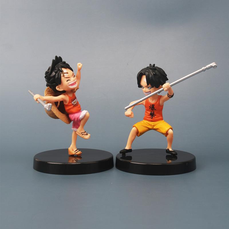 3Pcs/Lot 10cm Anime One Piece Luffy Ace Sabo PVC Action Figurine With Stick  PVC Action Figure Model Toys Dolls Kids Gifts
