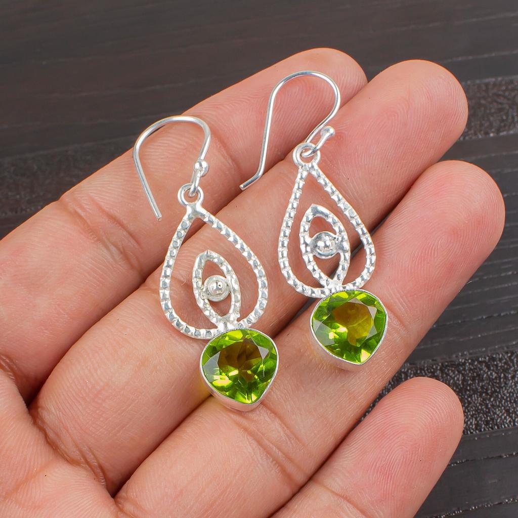 Peridot Edelstein 925 Sterlingsilber Schmuck Handgefertigt Tropfen/Hängeohrringe 2.00" EE-32-1