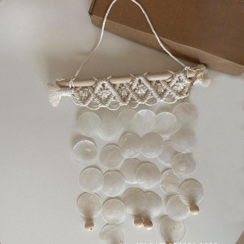

1pcs Natural Shell Wind Chime Hand-woven Home Decoration Knitted Hanging Decoration Tapestries Wall Hanging DIY Material Bag