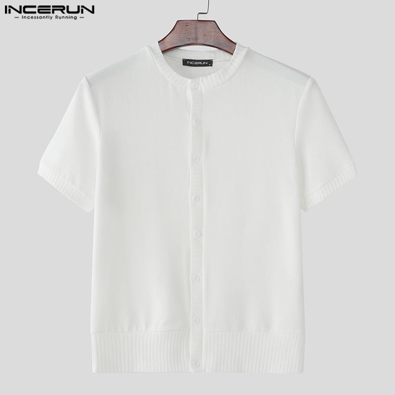 INCERUN Men Casual Short Sleeve Buttons Up Casual Fitted Tops T-shirts