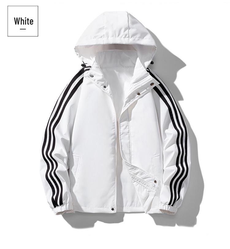 Men's Three-Stripe Hooded Bomber Jacket - Casual, Loose Fit for Autumn/Winter