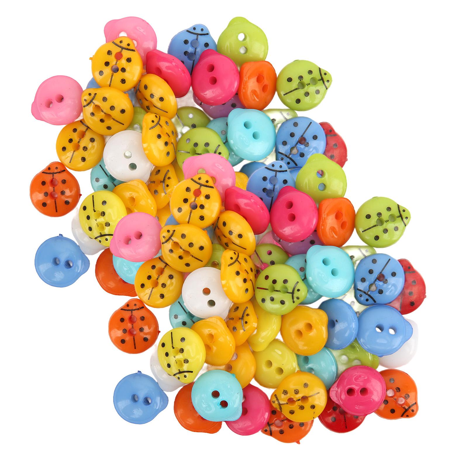 

100 Pcs Ladybug Buttons Durable Bright Color Environmentally Friendly Materials Resin Button for Sewing Craft