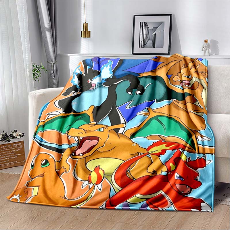 3D-Printed Cute Cartoon Charizard Blanket — Fluffy, Soft, and Warm Throw for Bedroom Decor and Home Comfort