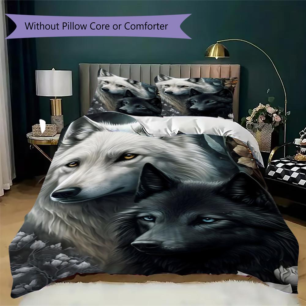 

1PC Wolf Theme Bedding Quilt Set Quilt Cover Pillowcase Home Decoration Birthday Gift (1 * duvet cover + 2 * pillowcase, without core)A9 135x200cm