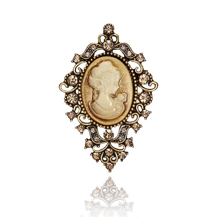 Broche de Moda Retrô Europeu e Americano para Retrato de Beleza